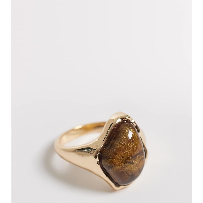 ASOS Curve ASOS DESIGN Curve ring with faux tigers eye in gold tone 115521188