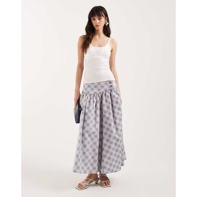 Motel Sanadi poplin midaxi check skirt in grey 113616712