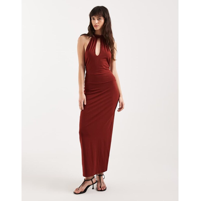 Motel Viorela keyhole halter tie waist midaxi jersey dress in