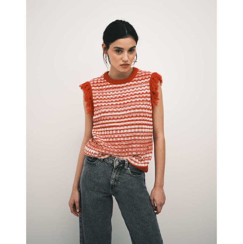ASOS DESIGN knitted tweed tank jumper in red-Multi