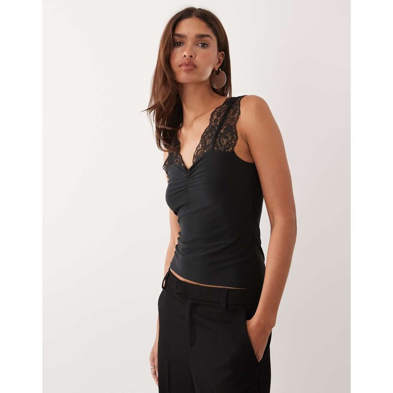 ASOS DESIGN lace detail top in black