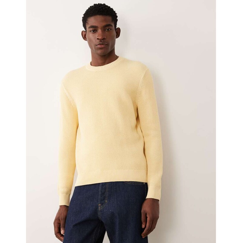 Mango waffle knit crew neck jumper in butter yellow