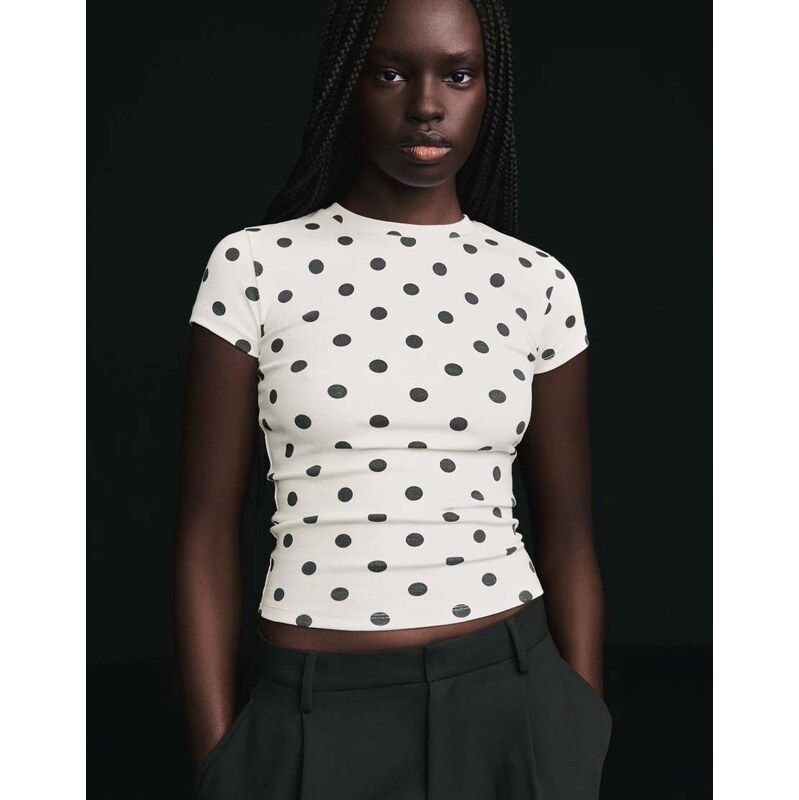 Bershka Short sleeve crew neck t-shirt in black&white