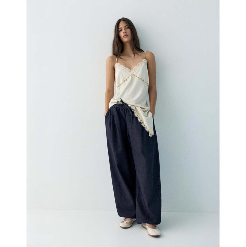 Pull&Bear Sarouel trousers jeans in navy 113616804
