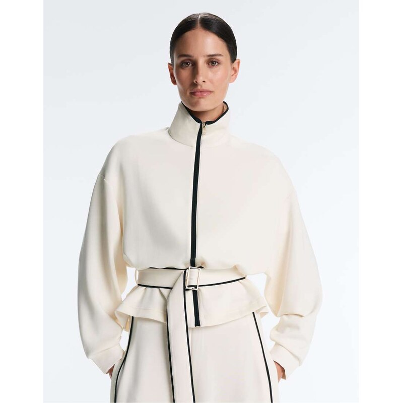 OYSHO Piping jacket with soft-touch modal in pale ecru-Neutral 113616835