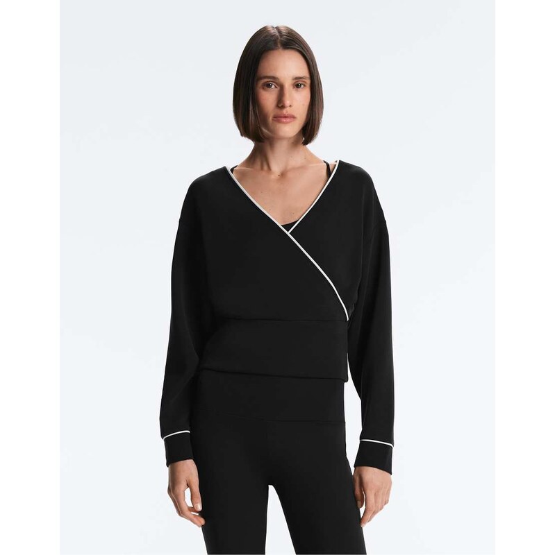 OYSHO Contrast trim wrap sweatshirt with soft touch modal in black 113616842