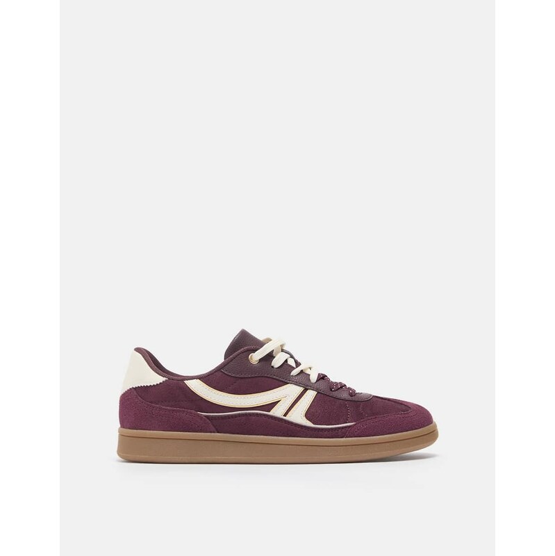 Pull&Bear Retro lace-up trainers in burgundy-Red
