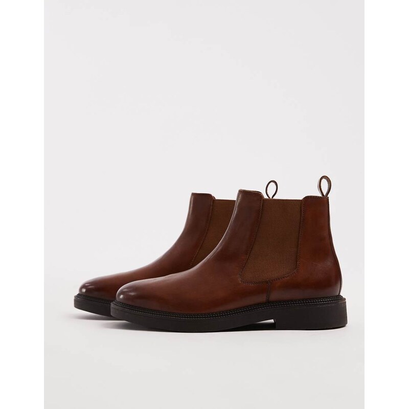 ASOS DESIGN chelsea boot in burnished tan leather-Brown