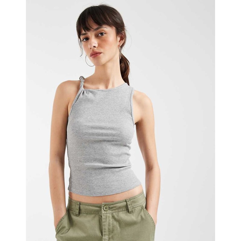 ASOS DESIGN twist detail scoop neck cami in grey marl