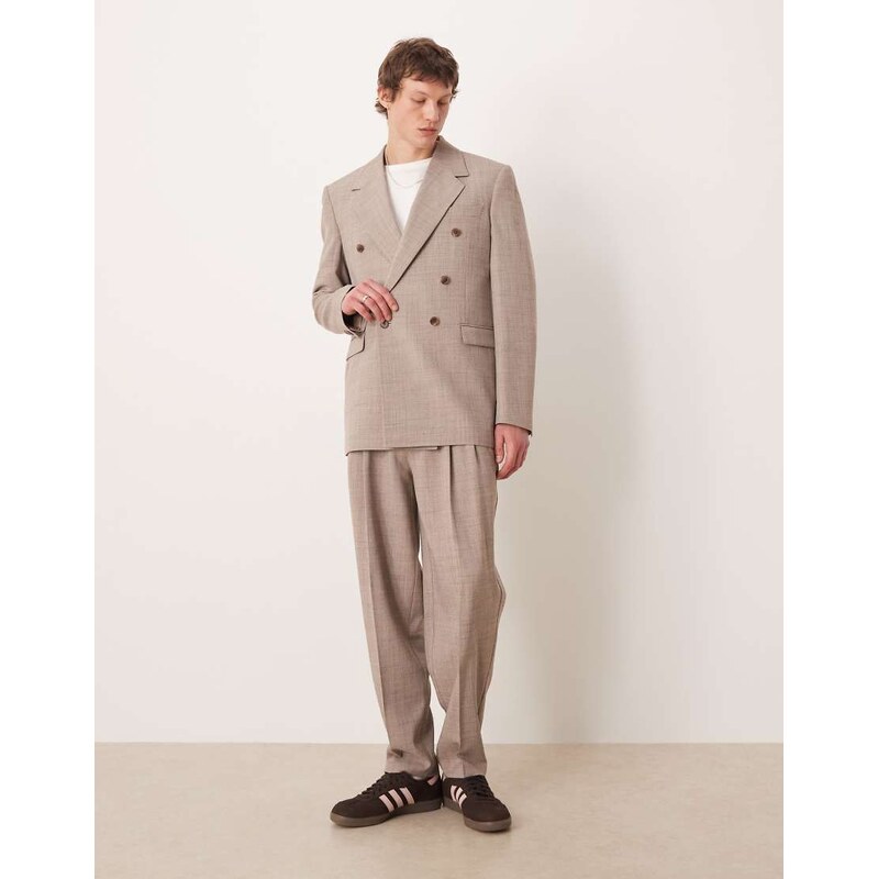 ASOS DESIGN oversized tapered suit trousers in beige crosshatch