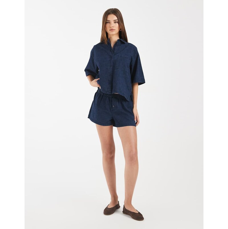 ASOS DESIGN denim boxer short co-ord in inky wash-Blue