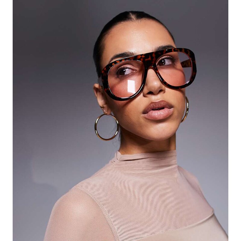 Kaiia exclusive chunky blush lens aviator sunglasses in brown