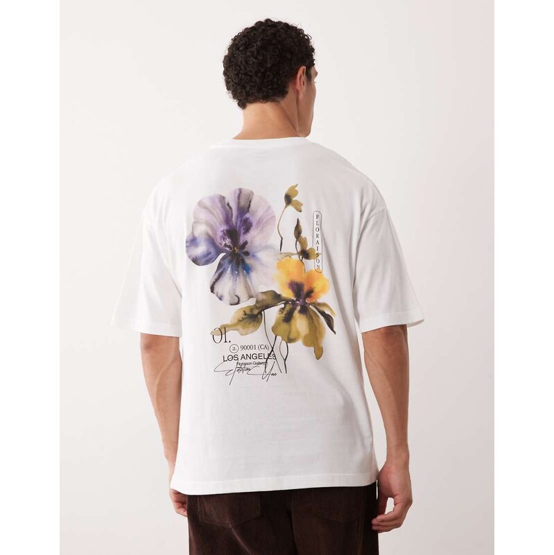 ASOS DESIGN oversized t-shirt with floral print in white