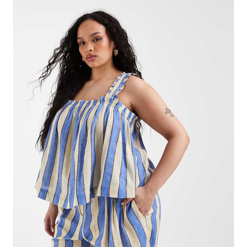 ASOS Curve ASOS DESIGN Curve Delilah stripe beach cami top in blue 114385197