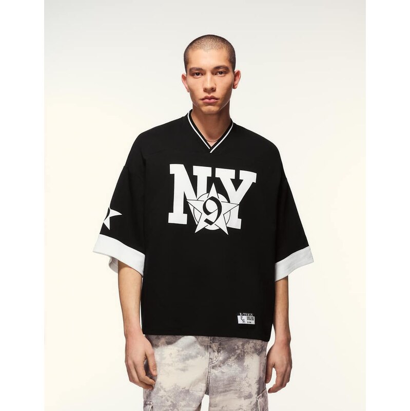Bershka Short sleeve sport print t-shirt in black
