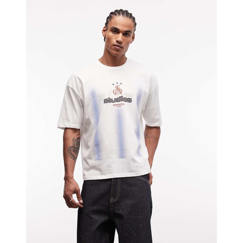 ASOS DESIGN boxy oversized all over print t-shirt with text