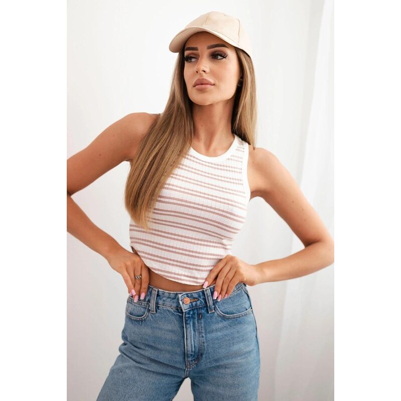 MladaModa Pruhovaný bavlněný crop-top bez rukávů model 69331
