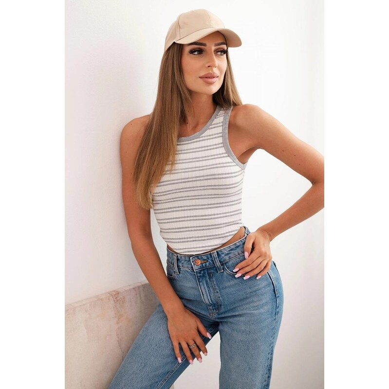 MladaModa Pruhovaný bavlněný crop-top bez rukávů model 69331