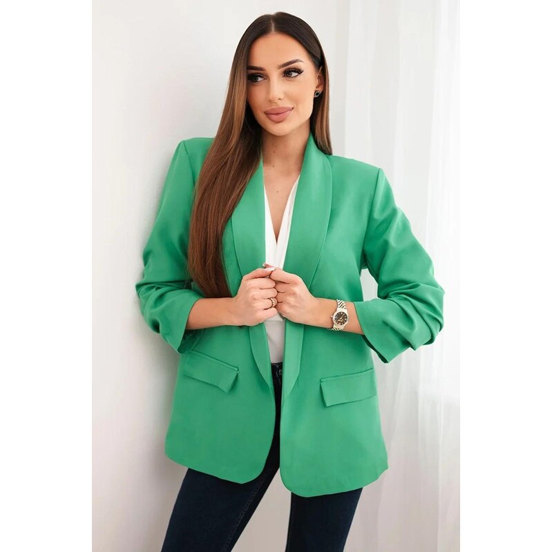 MladaModa Elegantní sako s nařasenými rukávy model 9709 světle