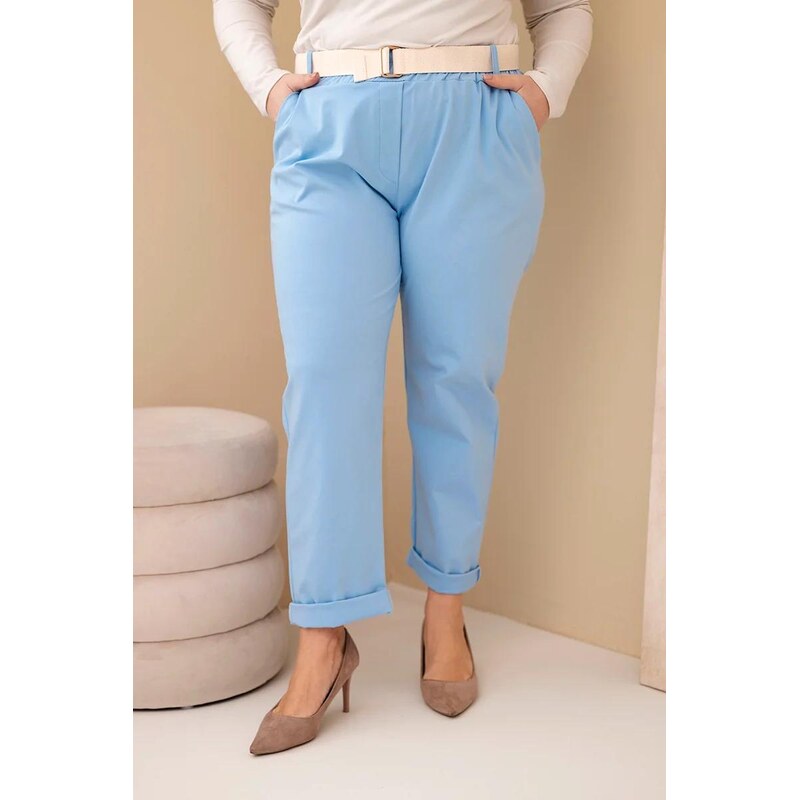 MladaModa Oversize kalhoty s páskem model 52293-4 světle modré