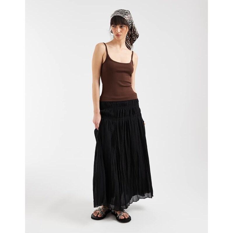 ASOS DESIGN scoop neck cami with elastic straps in chocolate-No