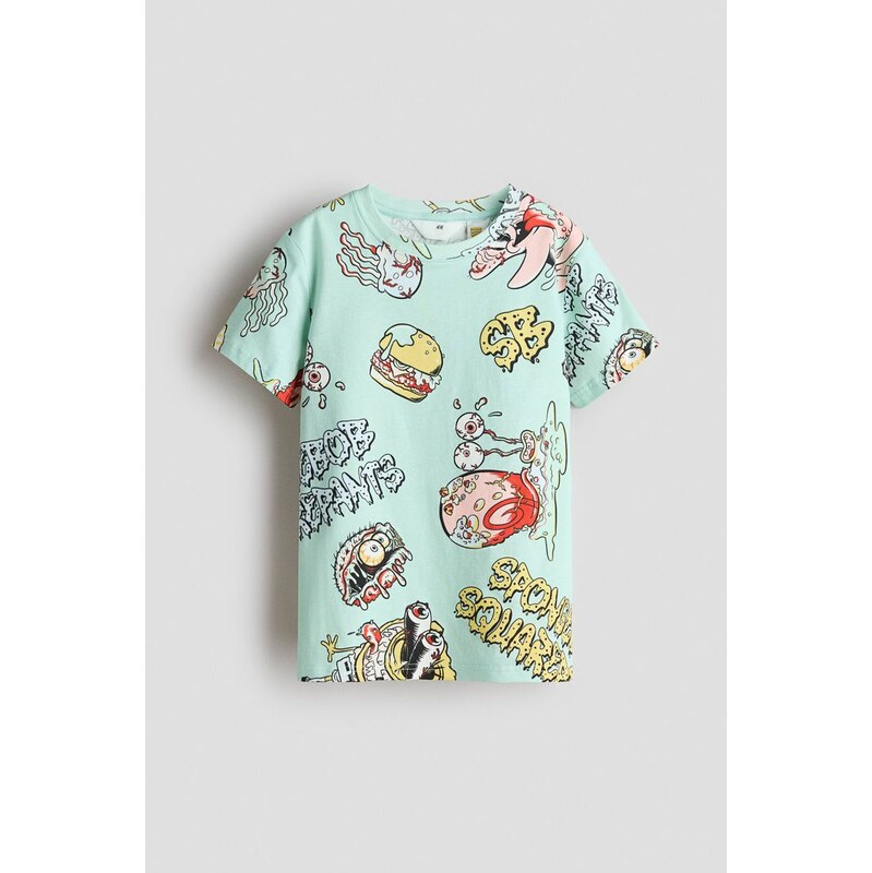 H&M - Bavlněné tričkos tištěným motivem - Peprmintová/Spongebob