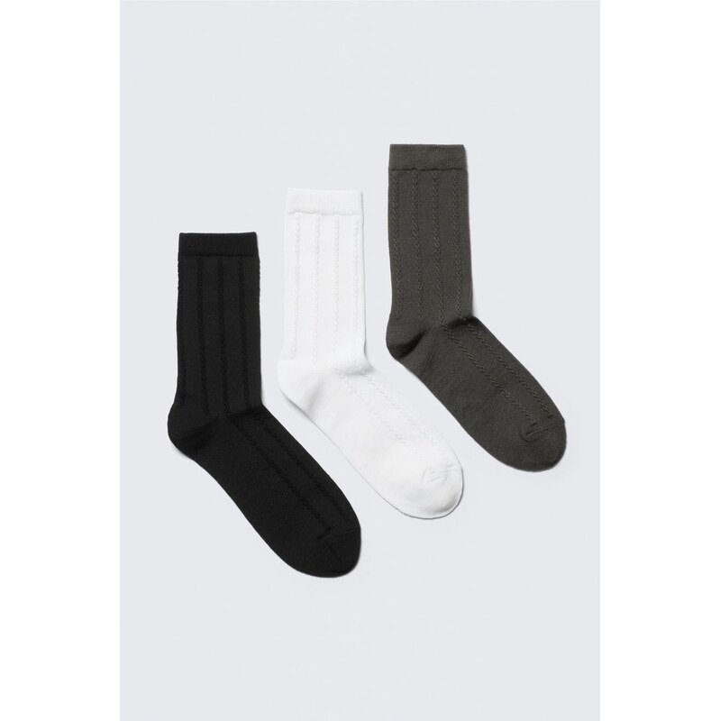 H&M - 3 ks kabelově pletených ponožek - bílá 113618461