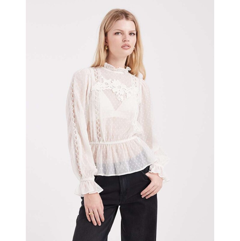 Miss Selfridge chiffon embroidered victoriana blouse in ecru-White 115513405