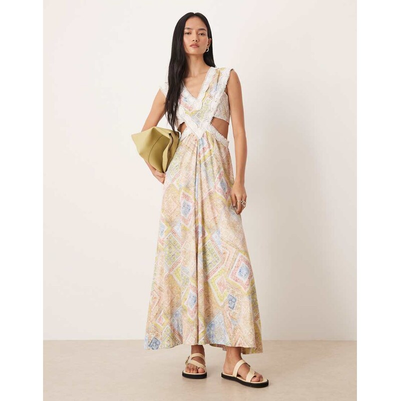 ASOS DESIGN lace applique sleeveless cut out maxi dress in