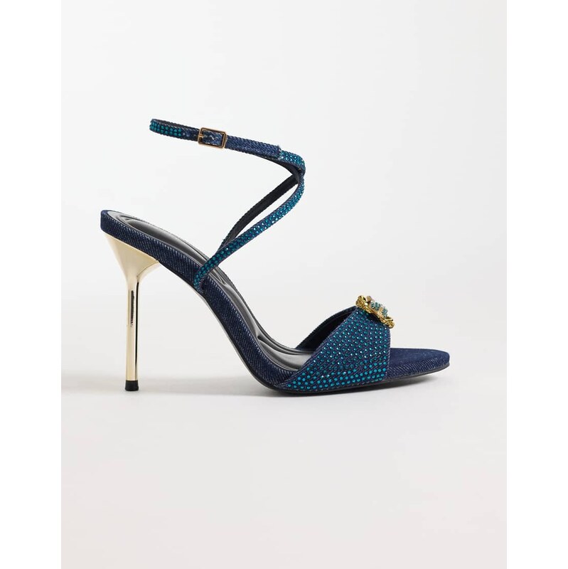 Azalea Wang Treetok embellished heeled sandals in indigo denim-Blue 113619905