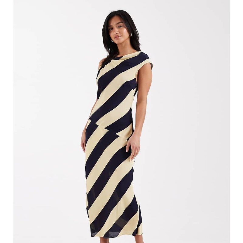 ASOS Petite ASOS DESIGN Petite sheer cowl neck midi dress in stripe 113436335