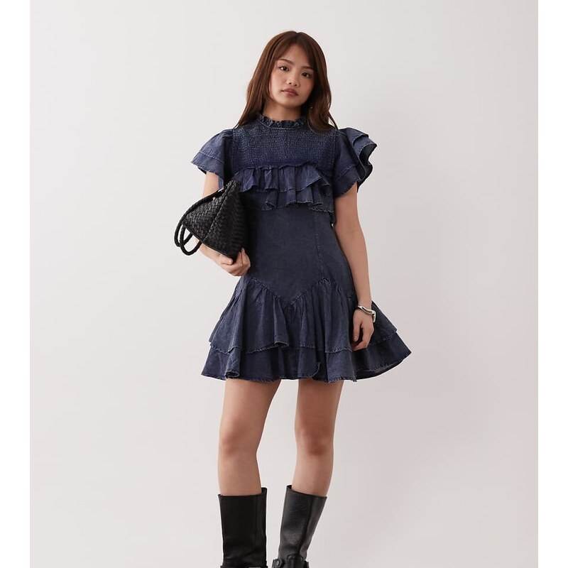 ASOS Petite ASOS DESIGN Petite high neck ruffle mini dress with 113638540
