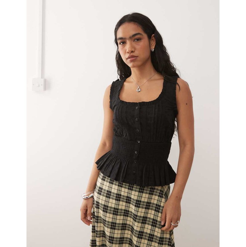 Reclaimed Vintage western prairie top with shirred waist in