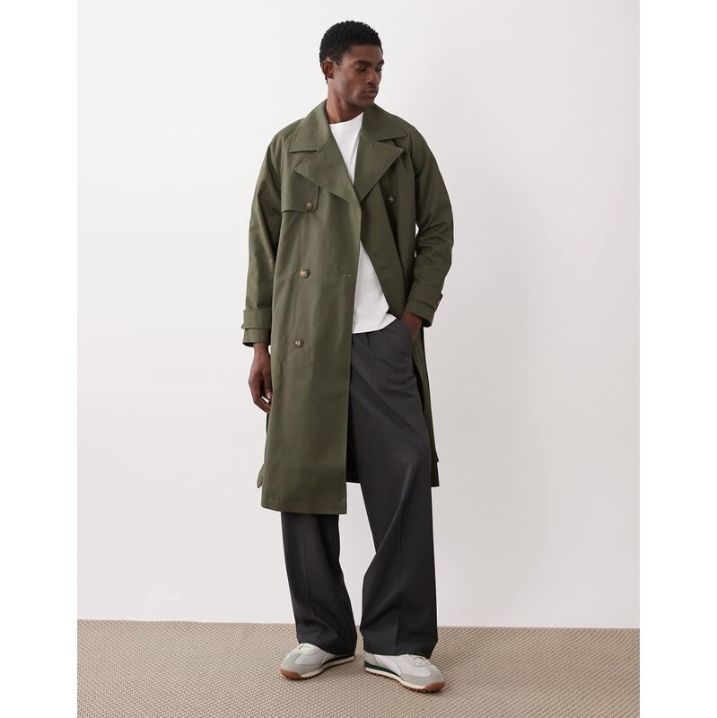 ASOS DESIGN oversized trench coat in khaki-Green