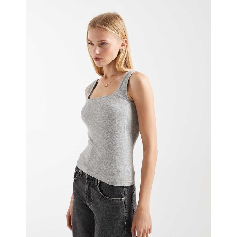 ASOS DESIGN bra free seamless rib square neck vest in grey marl