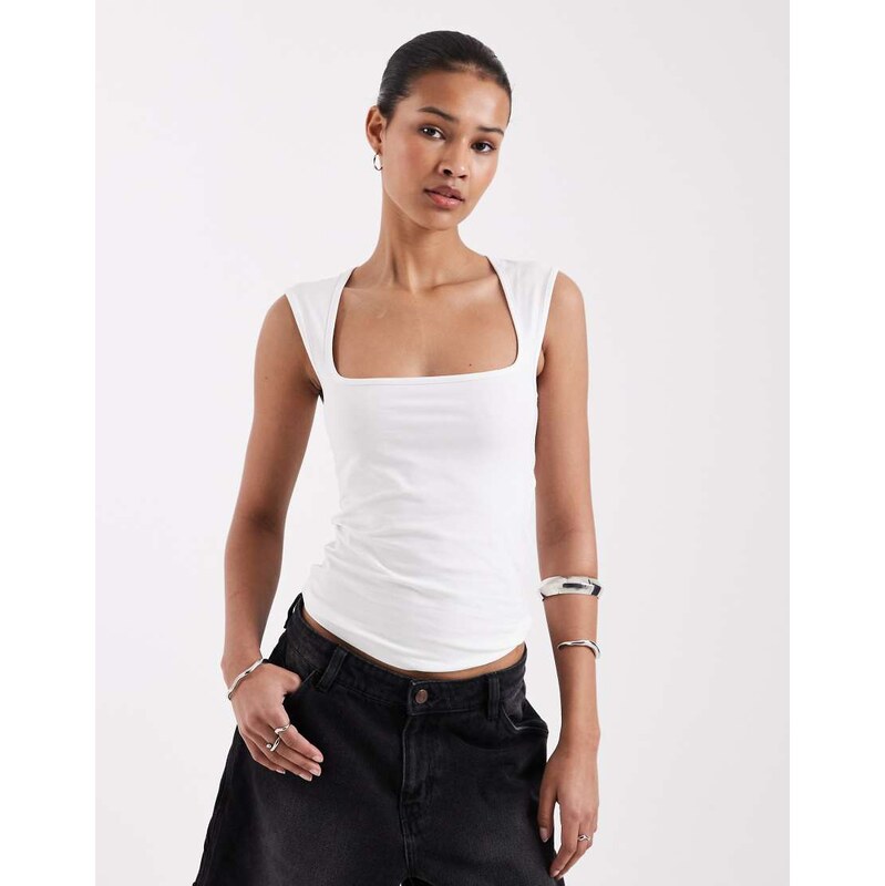 JJXX square neck top in white 115520625