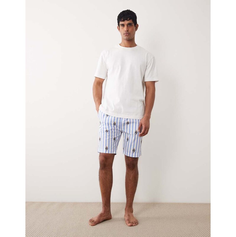 Polo Ralph Lauren bear graphic sleep short in blue stripe-Navy