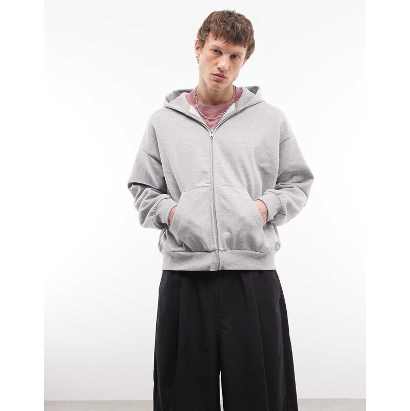 Weekday oversized zip through hoodie in grey melange
