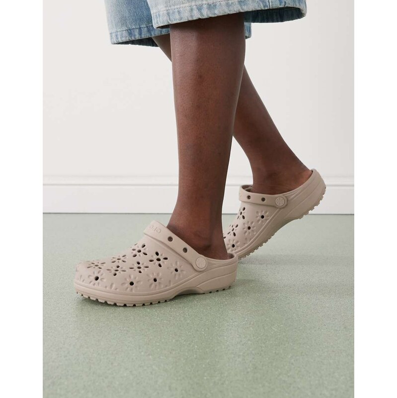 Crocs Classic floral cut out clog in taupe-Brown 115521139