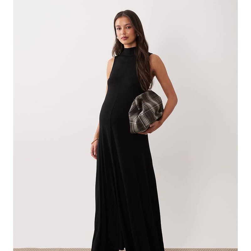 ASOS Maternity ASOS DESIGN Maternity high neck maxi dress in black 113620022
