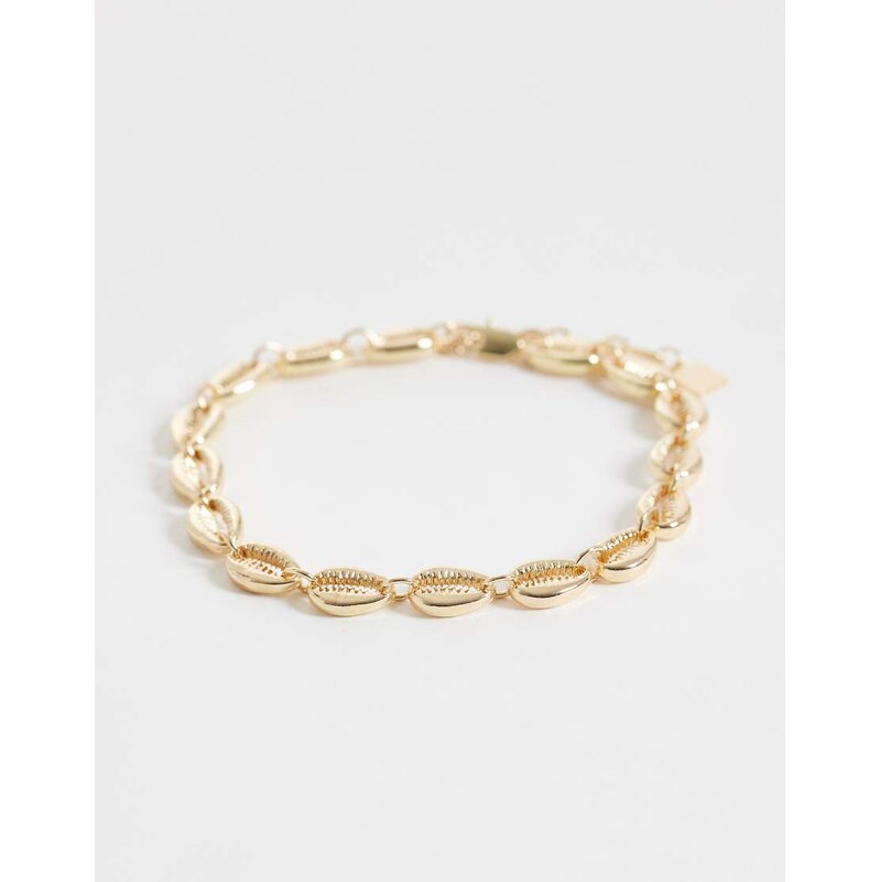 ASOS DESIGN anklet with faux shell in gold tone 113620031