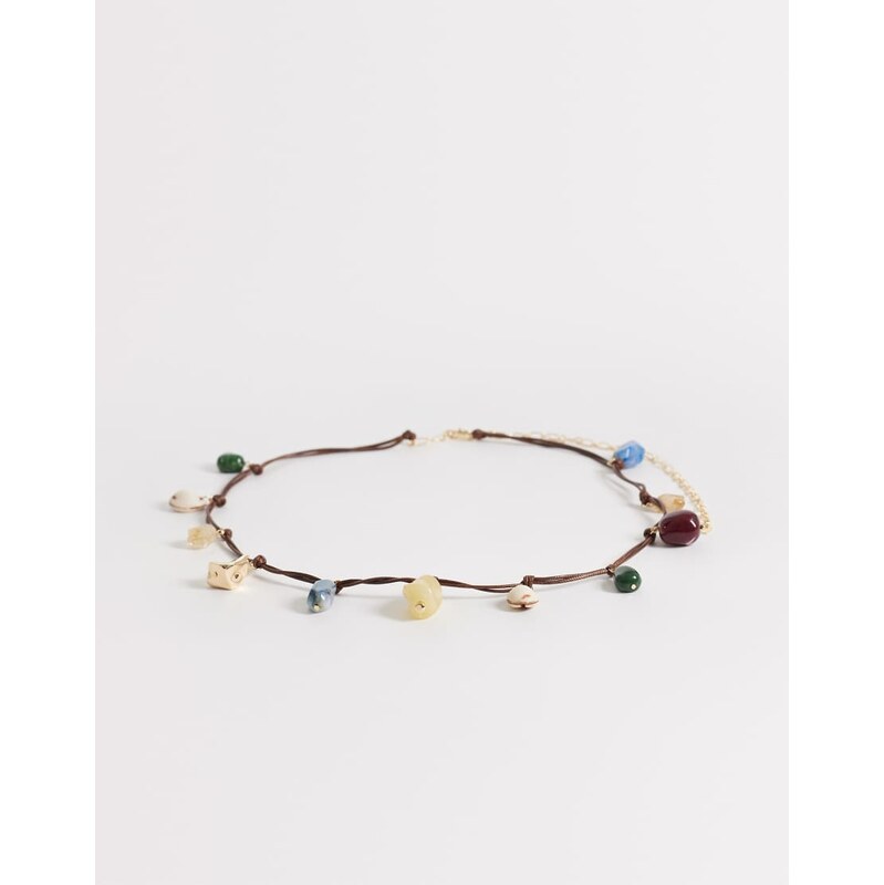 ASOS DESIGN rope belt with shells & resin beads-Black 113620035