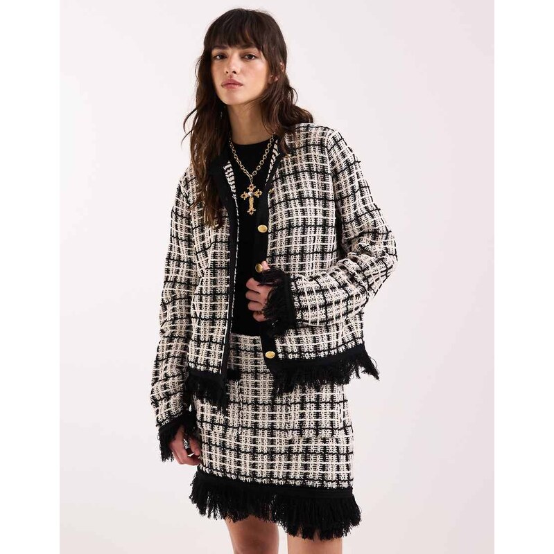 ASOS DESIGN knitted tweed cardigan co-ord in mono-Multi