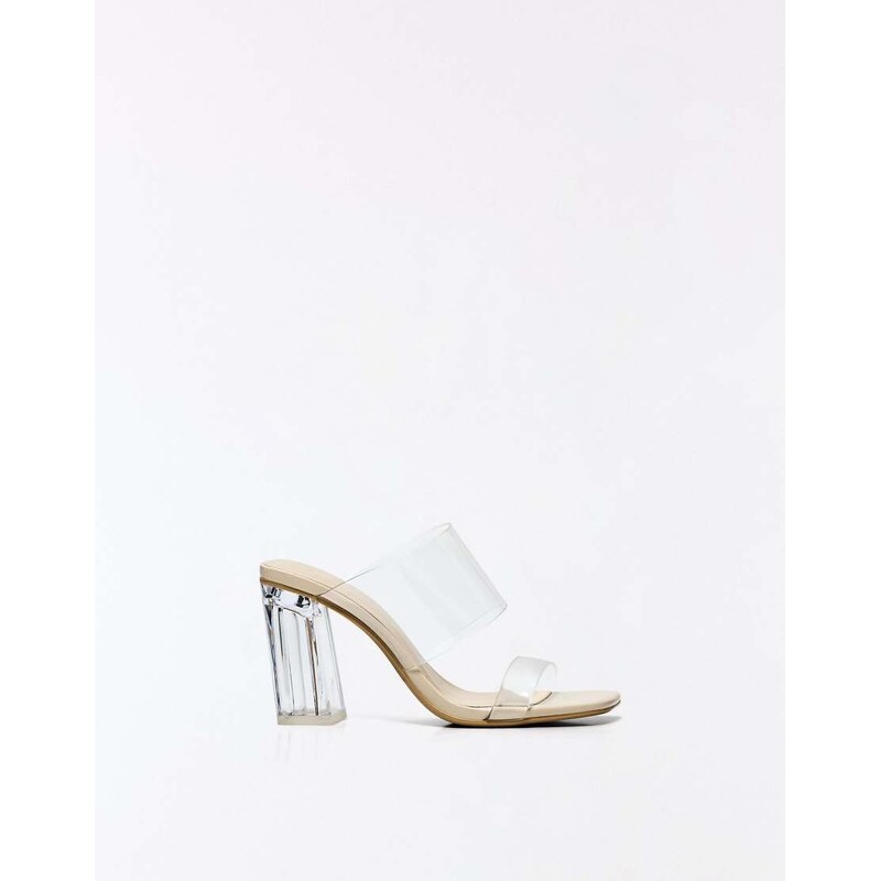 Bershka Vinyl heeled sandals in transparent-No colour