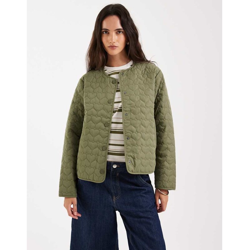 ONLY heart quilted jacket in khaki green