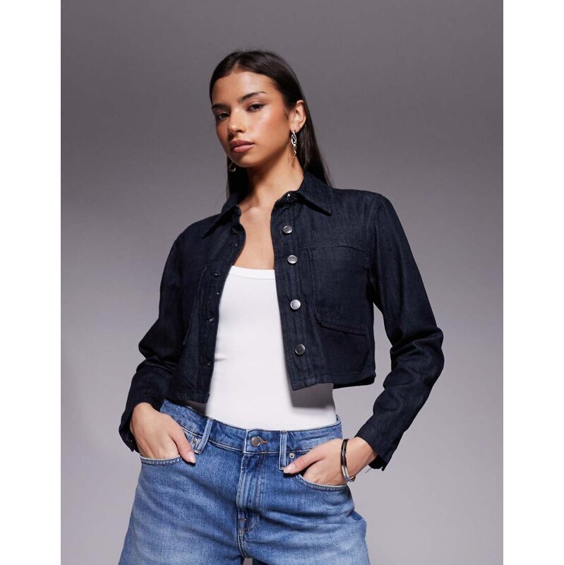 Good American denim cropped jacket co-ord in dark blue wash-Navy