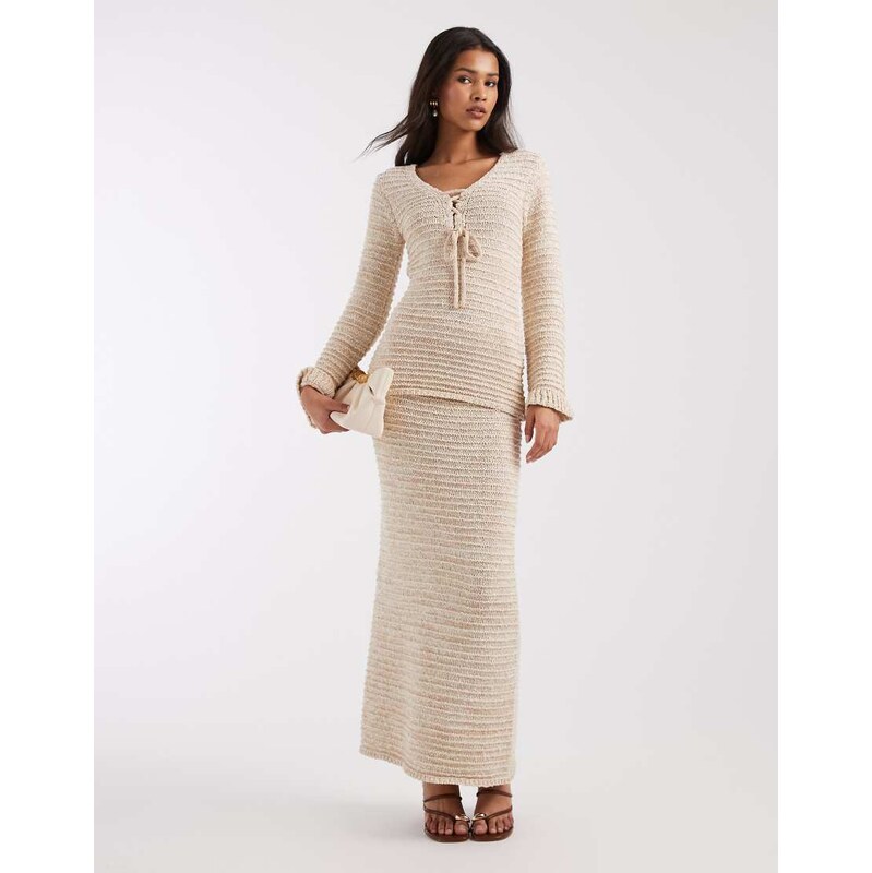 4th & Reckless textured knit maxi skirt co-ord in oat-Neutral
