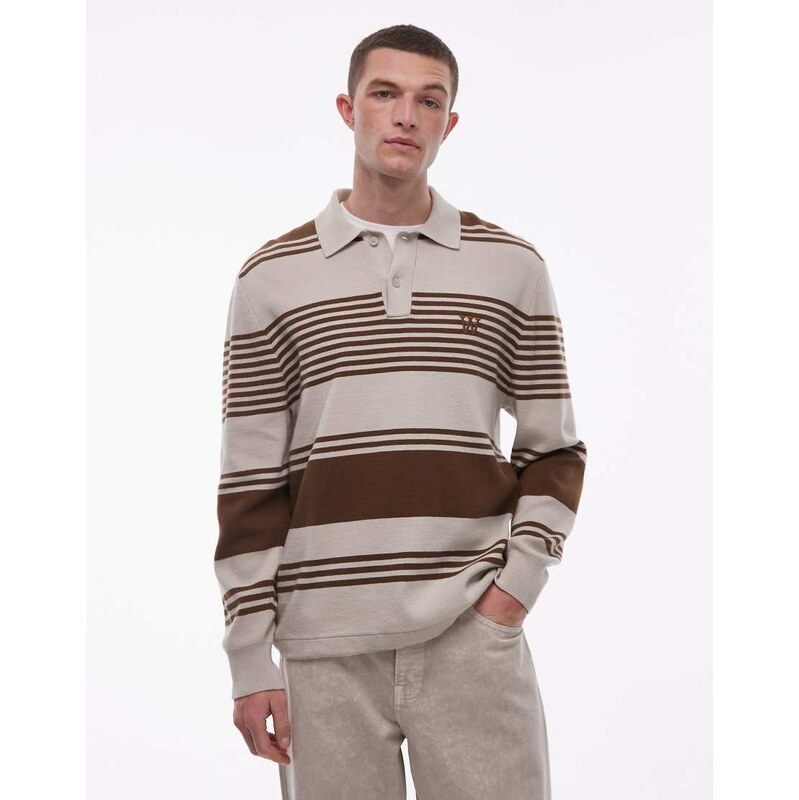 Double A By Wood Wood 100% cotton curt long sleeve polo in beige