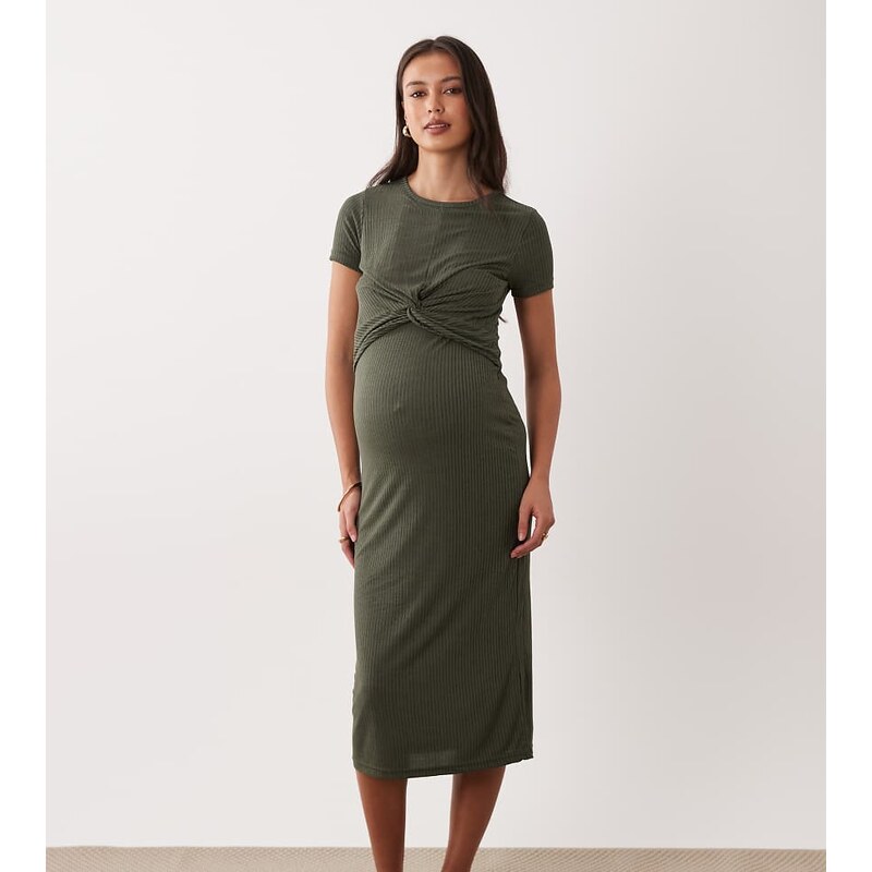 Mama.licious Mamalicious maternity short sleeve knot front midi
