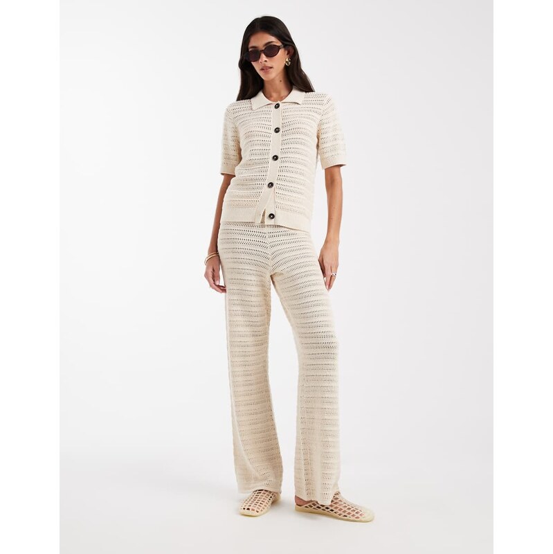 Vero Moda knitted wide leg trouser co-ord in birch-White
